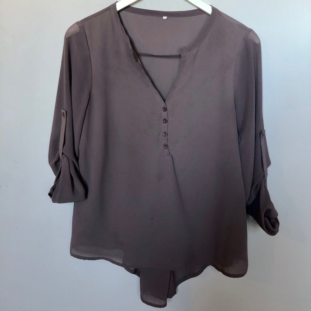 Shein Taupe Button-up Dress Shirt (EUC - Size M)